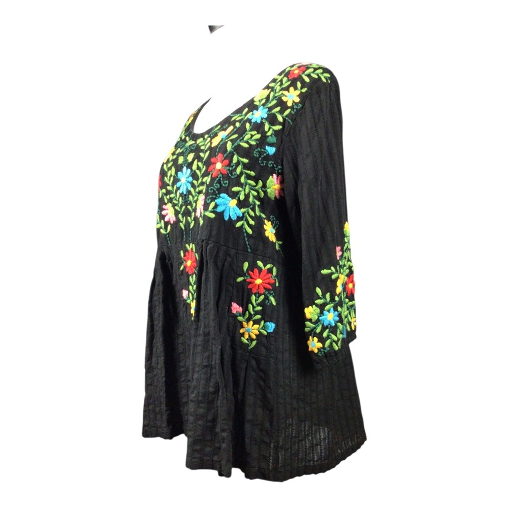 Vintage The Paragon Black Embroidered Floral Tunic Top Large 100% Cotton - Picture 4 of 10